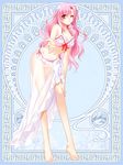  ;) art_nouveau artist_request barefoot bikini blush breasts cleavage copyright_request legs long_legs medium_breasts one_eye_closed outstretched_hand pink_eyes pink_hair sarong see-through smile swimsuit thighs translucent_sarong white_sarong 