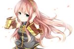  blue_eyes detached_sleeves hanaon headphones headset long_hair megurine_luka petals pink_hair smile solo vocaloid 