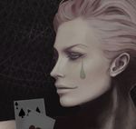  card face hisoka_(hunter_x_hunter) hunter_x_hunter male_focus pink_hair playing_card pooton0828 realistic solo tattoo teardrop 