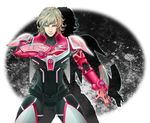  barnaby_brooks_jr blonde_hair green_eyes kkkrrrooo male_focus neon_trim pose power_armor power_suit realistic shadow solo superhero tiger_&amp;_bunny 