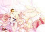  absurdres animal_ears ass blonde_hair blue_eyes butt_crack crown french gloves high_heels highres ingrid_(seiken_no_faeries) legs long_hair long_legs lying on_stomach ooyari_ashito panties seiken_no_faeries shoes socks solo thighs underwear white_legwear 