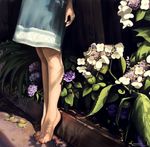  bare_legs barefoot blue_skirt copyright_request dress feet flower houfuchao leaf outdoors plant realistic shade shadow short_dress skirt solo tiptoes 