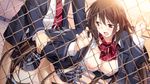  ashikawa_yukino breasts brown_hair game_cg giga hotchkiss mikoto_akemi nipples open_shirt seifuku sex thighhighs 