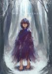  a_song_of_ice_and_fire androgynous bad_id bad_pixiv_id bare_tree barefoot black_hair blue_eyes character_name child cloak forest glowing glowing_eyes horror_(theme) nature pukun rags snow solo tree wight_(a_song_of_ice_and_fire) 
