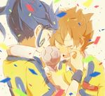  bad_id bad_pixiv_id blue_hair blush brown_hair closed_eyes confetti hand_on_head hands_together inazuma_eleven_(series) inazuma_eleven_go male_focus matsukaze_tenma multiple_boys open_mouth raimon raimon_soccer_uniform red_eyes soccer_uniform sportswear tears trophy tsurugi_kyousuke wiping_mouth yy888s 