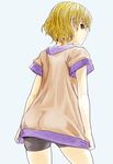  ass bad_id bad_pixiv_id bike_shorts blonde_hair from_behind green_eyes looking_back mizuhashi_parsee pointy_ears shiba_itsuki shirt_tug short_hair simple_background sketch solo touhou white_background 