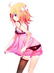  bad_id bad_pixiv_id bare_shoulders blonde_hair blue_eyes blush bow camisole hair_bow hair_ornament hair_ribbon hairclip highres kagamine_rin lingerie looking_at_viewer ribbon see-through short_hair side_ponytail simple_background single_thighhigh solo temari_(deae) thighhighs underwear underwear_only vocaloid white_background 