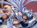  android armor bare_shoulders black_gloves blue_hair blush breasts censored cg elbow_gloves eyes_closed from_behind garter_straps gloves highres kos-mos large_breasts long_hair nipples open_mouth penetration penis sentou_kaiiki thighhighs very_long_hair wet xenosaga xenosaga_episode_iii 
