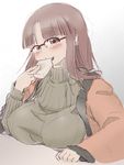  1girl breasts brown_eyes brown_hair glasses hime_cut large_breasts meganekko nekokami nyanpura sweater 
