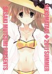  2011 bikini breasts brown_eyes brown_hair cleavage copyright_request cover cover_page dress_shirt hat highres sasaki_mutsumi shirt small_breasts swimsuit 