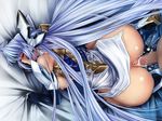  1girl android anus armor ass bare_shoulders bed_sheet black_gloves blue_hair blush breasts censored cg clothed_sex cum cum_in_pussy cum_inside doggystyle elbow_gloves erect_nipples eyes_closed from_above gloves highres huge_ass kos-mos large_breasts long_hair nipples open_mouth penetration penis sentou_kaiiki sex sheet_grab sideboob skirt_around_belly thighhighs top-down_bottom-up vaginal very_long_hair wallpaper wet xenosaga xenosaga_episode_iii 