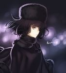  92m black_eyes black_hair coat copyright_name fur_hat hat kuonji_alice mahou_tsukai_no_yoru md5_mismatch short_hair solo 