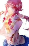  bad_id bad_pixiv_id bow chikabokun gasai_yuno hair_bow holding holding_knife knife light_smile long_hair mirai_nikki pink_eyes pink_hair simple_background skirt solo white_background 