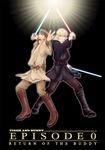  anakin_skywalker anakin_skywalker_(cosplay) bad_id bad_pixiv_id barnaby_brooks_jr blonde_hair boots brown_eyes brown_hair cosplay energy_sword green_eyes jedi kaburagi_t_kotetsu lightsaber movie_poster multiple_boys obi-wan_kenobi obi-wan_kenobi_(cosplay) parody robe star_wars sword tiger_&amp;_bunny utonikia weapon 