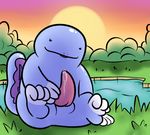  grin lake looking_at_viewer male nintendo outside penis pok&#233;mon pok&eacute;mon precum quagsire quagsire_(artist) quagsireofvp sitting solo video_games 