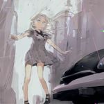  bad_id bad_pixiv_id blue_eyes car ground_vehicle highres motor_vehicle nimirom original outstretched_arms solo spread_arms white_hair wind 