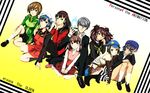  1boy 6+girls amagi_yukiko artist_request atlus character_request doujima_nanako dutch_angle girl_sandwich harem kouchin kujikawa_rise marie_(persona_4) multiple_girls nakamura_aika narukami_yuu persona persona_4 persona_4_the_golden pimp sandwiched satonaka_chie shirogane_naoto 