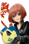  animal_helmet black_bodysuit blue_eyes bodysuit celty_sturluson durarara!! headwear_removed helmet helmet_removed highres motorcycle_helmet red_hair shinn0512 short_hair solo 