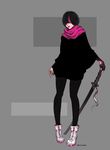  bad_id bad_pixiv_id full_body hair_over_eyes highlights katana lips multicolored_hair na_in-sung original pantyhose scarf shoes signature simple_background solo standing sword weapon 