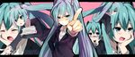  :t ahoge aqua_eyes aqua_hair blush blush_stickers closed_eyes hand_on_own_chin hatsune_miku lolicon_de_yokatta_(vocaloid) long_hair looking_at_viewer nekoame open_mouth papers pointing pointing_at_viewer twintails very_long_hair vocaloid 