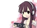  bad_id bad_pixiv_id flat_chest flower handheld_game_console headphones houraisan_kaguya long_hair playstation_portable rose smile solo sunyukun touhou 