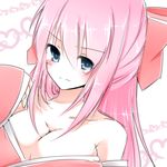  bad_id bad_pixiv_id bare_shoulders blue_eyes blush bow breasts cleavage hair_bow japanese_clothes large_breasts long_hair megurine_luka pink_hair pout solo vocaloid yagi-san_(wintersky) 