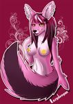  canine female fluffy_tail fox hair lazydoogan looking_at_viewer mammal nipples piercing pink_hair yellow_eyes 