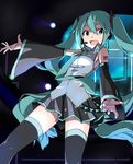  aqua_eyes aqua_hair detached_sleeves hatsune_miku headset highres long_hair necktie open_mouth shotarou skirt solo thighhighs twintails very_long_hair vocaloid 