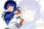  1girl absurdres blue_hair gloves highres ikkitousen ikkitousen_shuugaku_toushi_keppuu-roku maid maid_uniform ryomou_shimei short_hair solo 