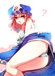  ? ass bad_id bad_pixiv_id blue_dress bra dress fusuma_(not_found) hat highres lingerie lying off_shoulder on_side open_clothes open_dress open_mouth panties pink_eyes pink_hair saigyouji_yuyuko solo striped striped_bra striped_panties touhou underwear veil 