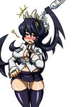  alcohol blush drunk filia_(skullgirls) highres mister_x_(shojinn) open_clothes open_shirt samson_(skullgirls) school_uniform shirt skindentation skirt skullgirls vodka 