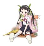  backpack bad_id bad_pixiv_id bag bakemonogatari bandaid bandaid_on_leg closed_umbrella flat_chest food hachikuji_mayoi looking_at_viewer monogatari_(series) popsicle sitting skirt snail sunyukun umbrella 