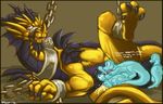  blush bondage bound censored chain claws convenient_censorship creative_censorship cum dinosaur dragon feral fins kayla-na male novelty_censor reptile scalie spyro_the_dragon video_games volteer yellow_eyes yellow_scales 