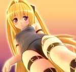  3d blonde_hair cameltoe from_below konjiki_no_yami long_hair looking_down lowres mm-star one-piece_swimsuit red_eyes school_swimsuit solo swimsuit thigh_strap to_love-ru two_side_up very_long_hair 