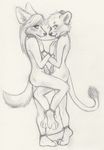  anthro bdsm blush bondage bound breasts canine collar couple cuffs duo feline female leash lion looking_at_viewer male mammal nude plain_background sketch small_breasts spera wolf 