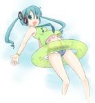  bad_id bad_pixiv_id green_eyes hatsune_miku innertube long_hair looking_at_viewer musical_note open_mouth short_shorts shorts smile solo sunyukun twintails vocaloid 