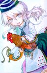  bad_id bad_pixiv_id bird chicken hat japanese_clothes kariginu kinohanaomise long_hair looking_at_viewer mononobe_no_futo open_mouth rooster solo touhou 