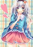  aqua_eyes bad_id bad_pixiv_id blush cosplay finger_to_mouth floral_print hairband heart komeiji_koishi komeiji_satori komeiji_satori_(cosplay) kusada_souta open_mouth shirt silver_hair skirt smile solo touhou 