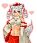  animal_ears bad_id bad_pixiv_id breasts hat heart inubashiri_momiji large_breasts midriff navel red_eyes short_hair silver_hair sm0911 smile solo tail tokin_hat touhou wolf_ears wolf_tail 