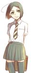  arms_behind_back bad_id bad_pixiv_id bag bob_cut bookbag fate/zero fate_(series) genderswap genderswap_(mtf) green_eyes green_hair nami_(tobuyo) necktie sensha_otoko short_hair simple_background solo striped striped_legwear thighhighs vertical-striped_legwear vertical_stripes waver_velvet white_background 