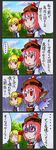  4koma animal_ears blonde_hair blush_stickers bow comic dress hair_ribbon hat highres is_that_so jewelry kawachi_koorogi marker_(medium) multiple_girls mystia_lorelei o_o open_mouth pink_hair red_eyes ribbon rumia shaded_face shirt short_hair touhou traditional_media translated wings 