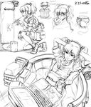 alternate_costume alternate_weapon arms_up art_brush braid bucket closed_eyes computer contemporary greyscale hair_bobbles hair_ornament headset in_bucket in_container kisume lleu military military_uniform monochrome paintbrush shoes sitting sketch smile sneakers solo touhou twin_braids uniform weapon 