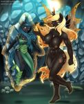  2018 2019 abs anthro applejack_(mlp) armwear big_breasts breasts changeling cleavage clothed clothing draltruist dress elbow_gloves female footwear friendship_is_magic gloves glowing high_heels horn insect_wings magic mammal muscular muscular_female my_little_pony nipples nude pussy queen_chrysalis_(mlp) shoes slime torn_clothing transformation wings 