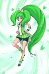  big_hair bike_shorts bow breasts circlet cure_march dress fighting_stance green green_eyes green_hair green_shorts green_skirt heart highres long_hair midorikawa_nao ponytail precure rikushiki shorts shorts_under_skirt skirt small_breasts smile_precure! solo tiara tri_tails very_long_hair wrist_cuffs 