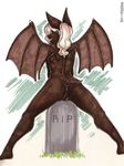  anthro anus bat blonde_hair female hair looking_back mammal meesh nude pinup pose presenting pussy solo tombstone tongue tongue_out wings 