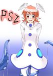  blush dress elf kiyosi monster open_mouth orange_hair phantasy_star phantasy_star_zero pointy_ears red_eyes sarisa tentacle 