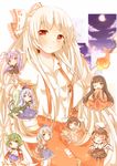  :&lt; animal_ears bow bunny_ears cape chibi ex-keine fire fujiwara_no_mokou hair_bow hand_in_pocket hat houraisan_kaguya imperishable_night inaba_tewi kamishirasawa_keine long_hair multiple_girls musical_note mystia_lorelei nurse_cap one_eye_closed red_eyes short_hair silver_hair toadstool_(natadekoko) touhou very_long_hair wings wriggle_nightbug yagokoro_eirin 