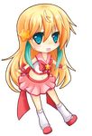  1girl chibi chibi_shio cute kami-con kami_con kamicon knee_highs lowres magical_girl pink ribbon shio shio_(kami-con) shio_chibi shio_kamicon skirt smile solo star stars thighhighs 
