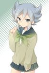  androgynous bad_id bad_pixiv_id blue_eyes blue_hair cardigan crossdressing inazuma_eleven inazuma_eleven_(series) inazuma_eleven_go izumi39 looking_at_viewer male_focus miyabino_reiichi otoko_no_ko school_uniform serafuku skirt solo 