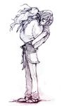  1other ana_(anarock) height_difference hug long_hair monochrome popoi randi seiken_densetsu seiken_densetsu_2 